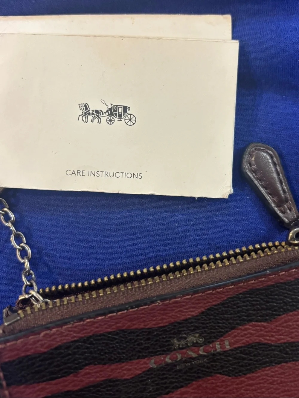 Coach Black & Burgundy Zebra Stripe Card Case Keyring